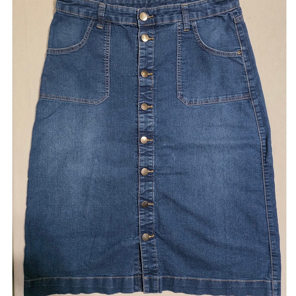 Christopher & Banks Jean Skirt Women 10 Blue Denim Button Front Medium Wash